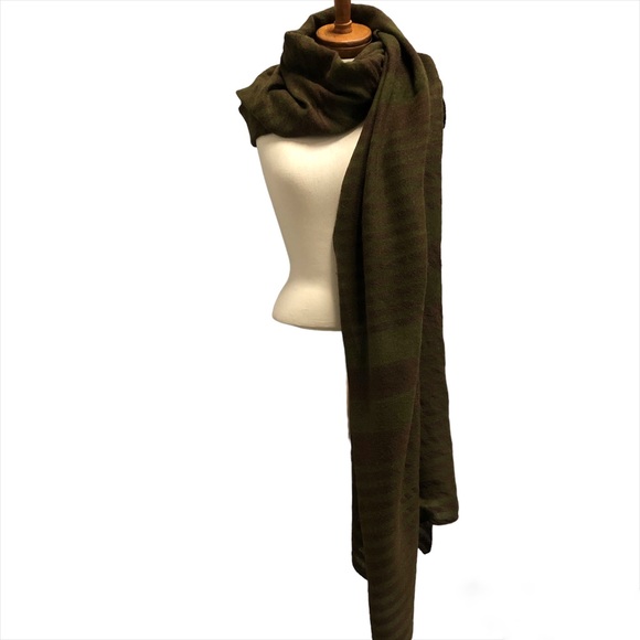 Lightweight Blanket Scarf, olive green/brown, 36”X 80” - Picture 2 of 5